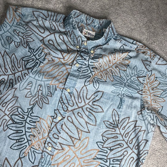 Reyn Spooner Hawaiian Shirt 2XL Blue Tropical Rainforest Leaves - Picture 3 of 8